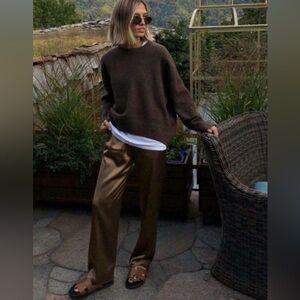 Ralph Lauren NWT Bronze Silky Wide Leg Pants Size XL Drawstring Pockets